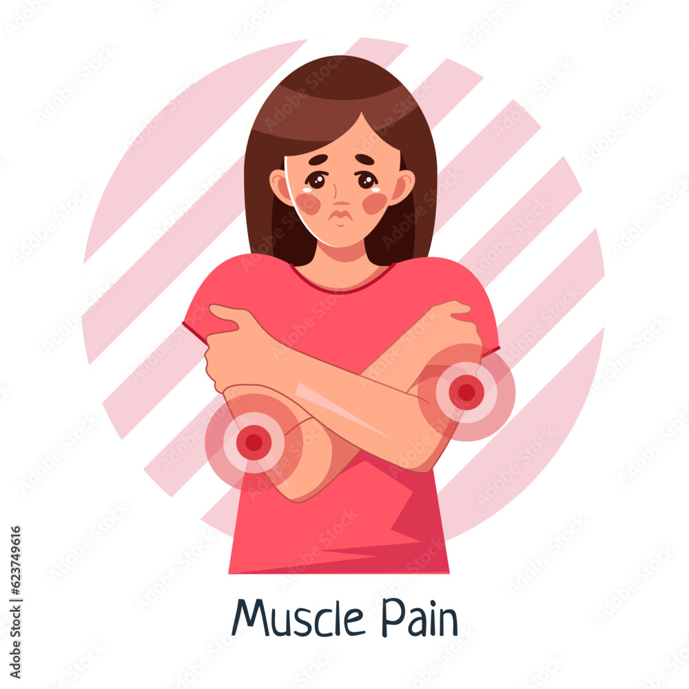A sick woman with muscle pains and aches all over her body