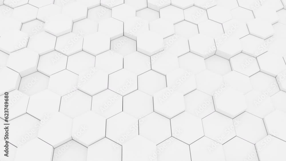 Abstract Hexagon Geometric Surface Loop. Bright, white clean minimal hexagonal grid pattern, random waving motion background canvas in pure wall architectural white. Seamless loop 4K FullHD. Abstract Hexagon Geometric Surface Loop. Bright, white clean minimal hexagonal grid pattern, random waving motion background canvas in pure wall architectural white. Seamless loop 4K FullHD.