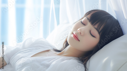 ベッドで眠る女性（AI生成） photo