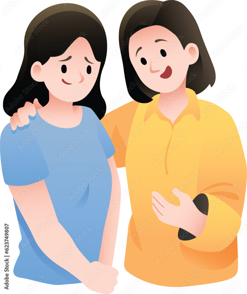 Comforting Sad Person with Neck Hug Vector Illustration Comforting Sad Person with Neck Hug Vector Illustration