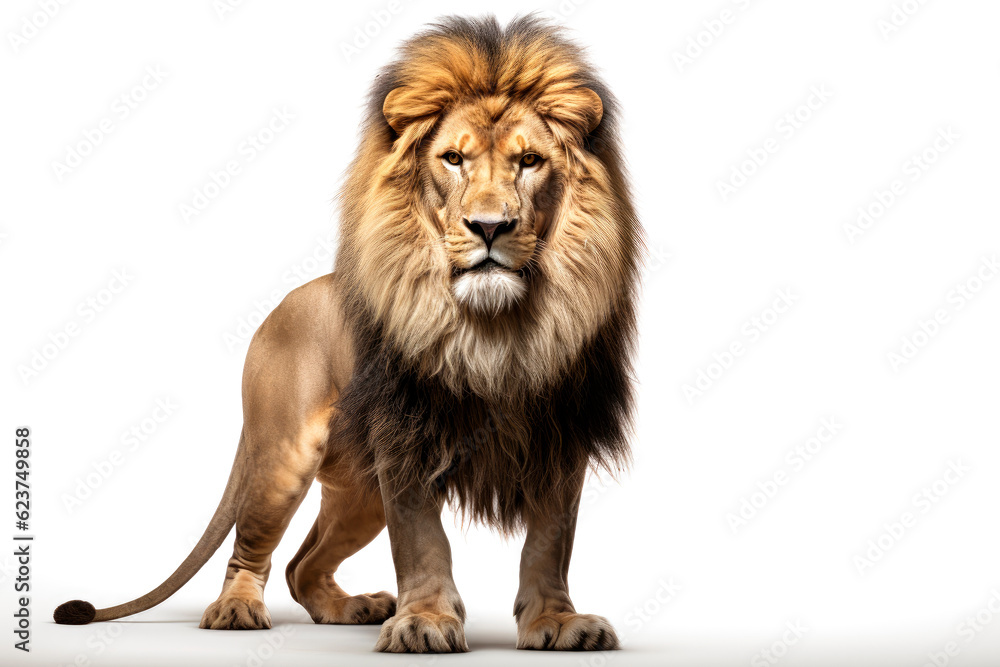 Lion standing, looking at camera.AI generated.