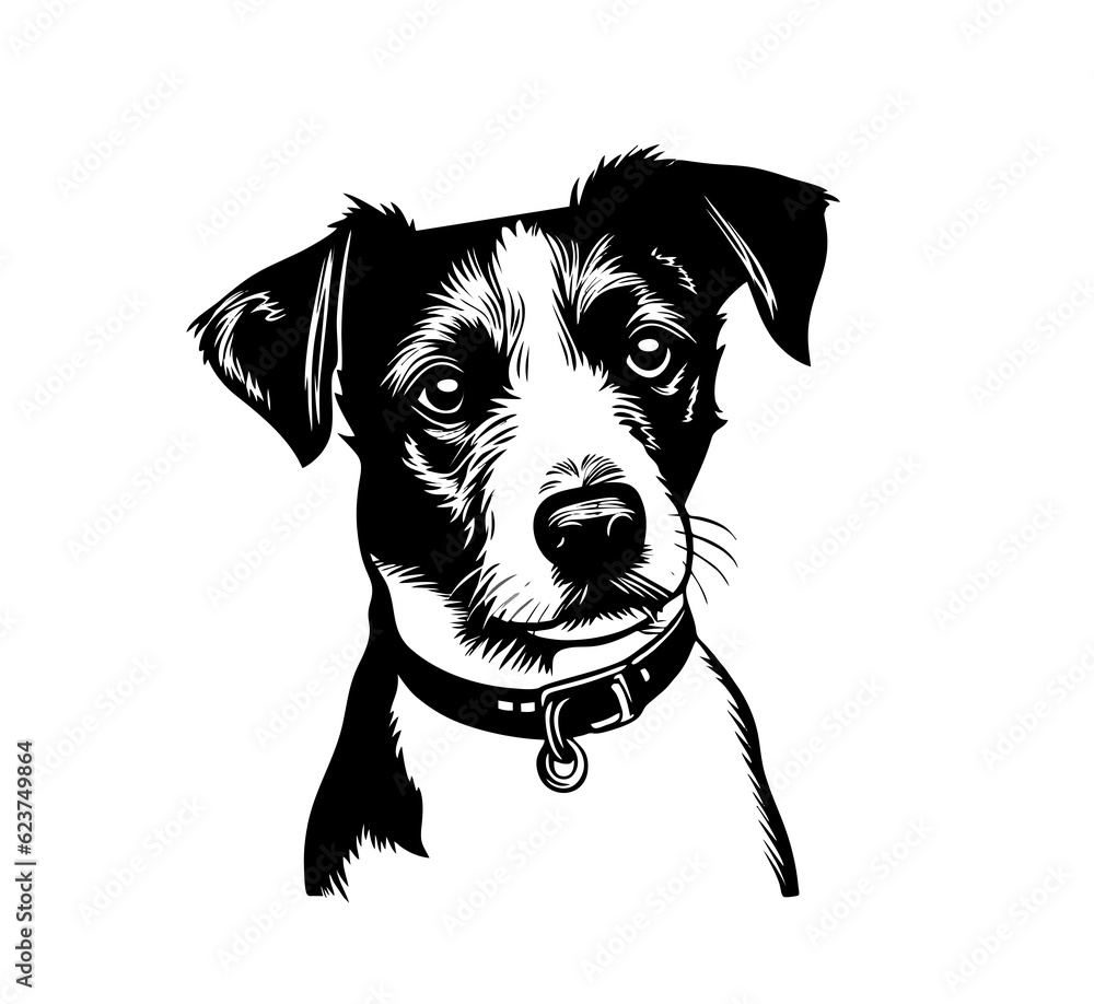 PNG one single sitting Jack Russell dog head front view black and white bw two colors silhouette. Template for laser engraving or stencil, print for t shirt PNG one single sitting Jack Russell dog head front view black and white bw two colors silhouette. Template for laser engraving or stencil, print for t shirt