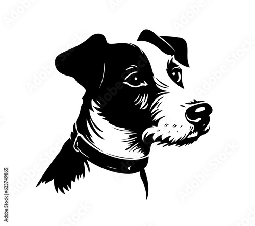 Fotografia Vector isolated one single sitting Jack Russell dog head front view black and white bw two colors silhouette