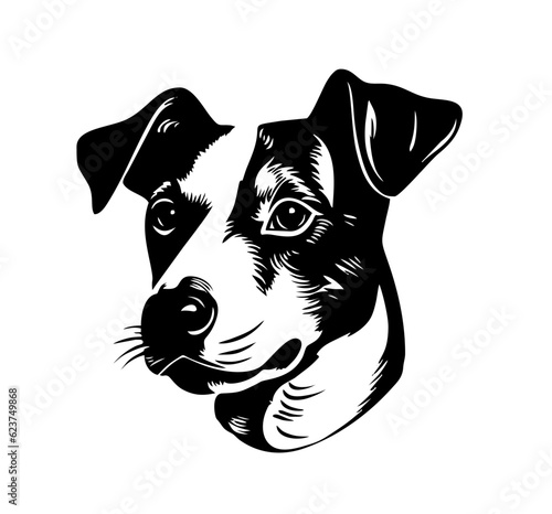 Fotografia Vector isolated one single sitting Jack Russell dog head front view black and white bw two colors silhouette