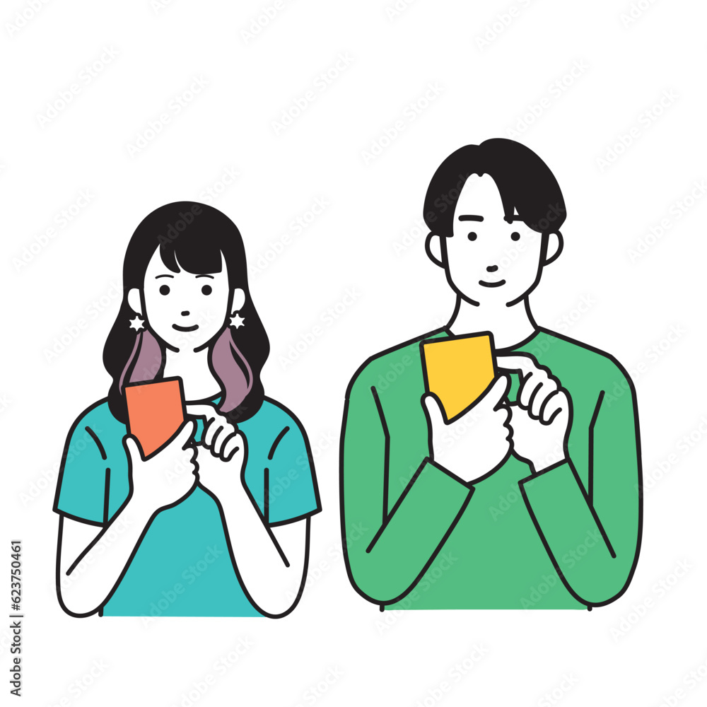 Fototapeta premium スマートフォンを持つ驚く表情のシンプルな女性のイラスト 
