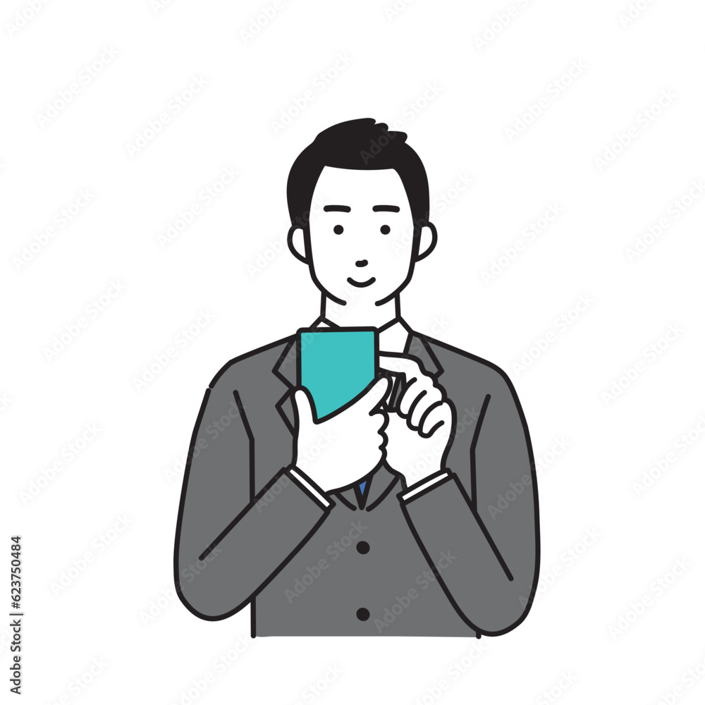 スマートフォンを持つ驚く表情のシンプルなビジネスマンのイラスト
