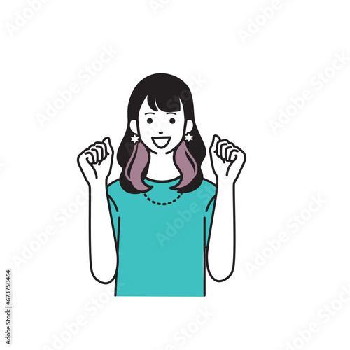 ガッツポーズをする若い男性のシンプルなイラスト
