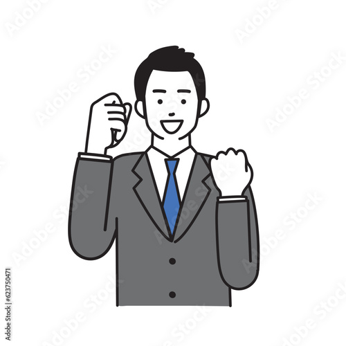 ガッツポーズをするビジネスマンのシンプルなイラスト
