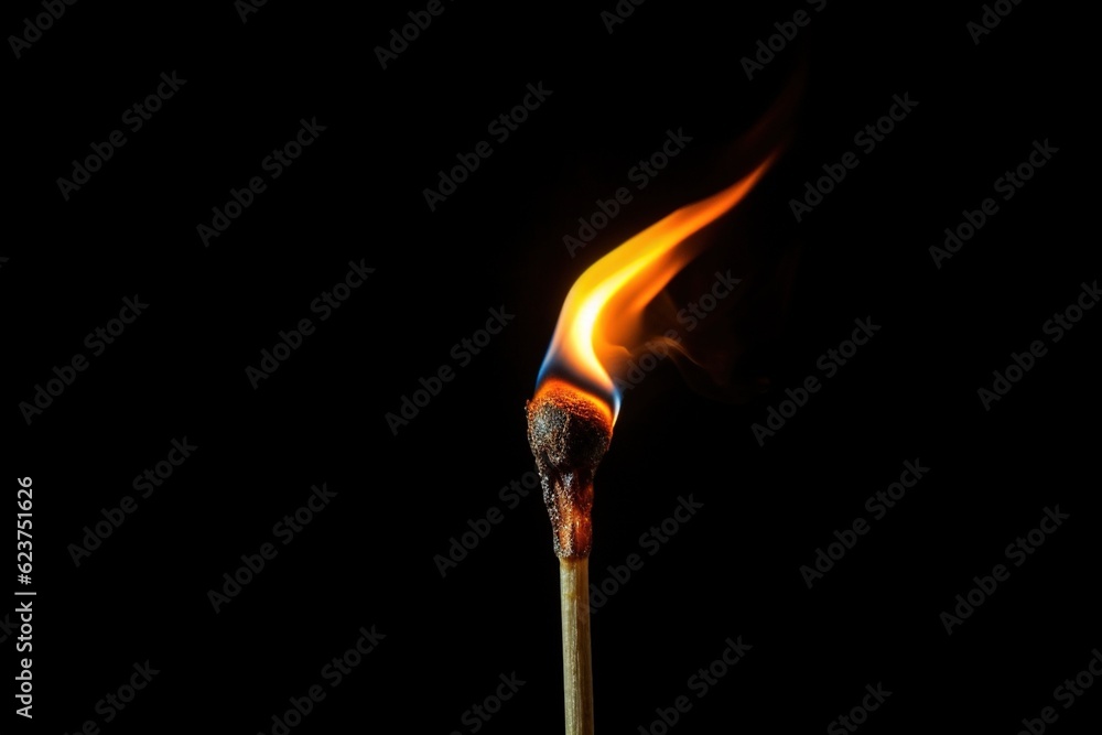 Macro shot of a single burning match in darkness Macro shot of a single burning match in darkness