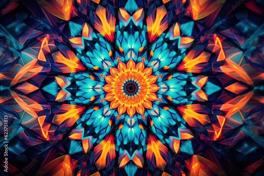 Macro shot of a vividly colored kaleidoscope pattern - obrazy, fototapety, plakaty 