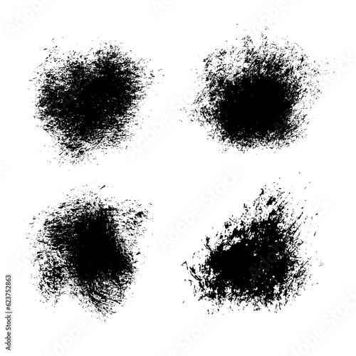 Abstract round black strokes- backgrounds painted by dry brush isolated on a white background