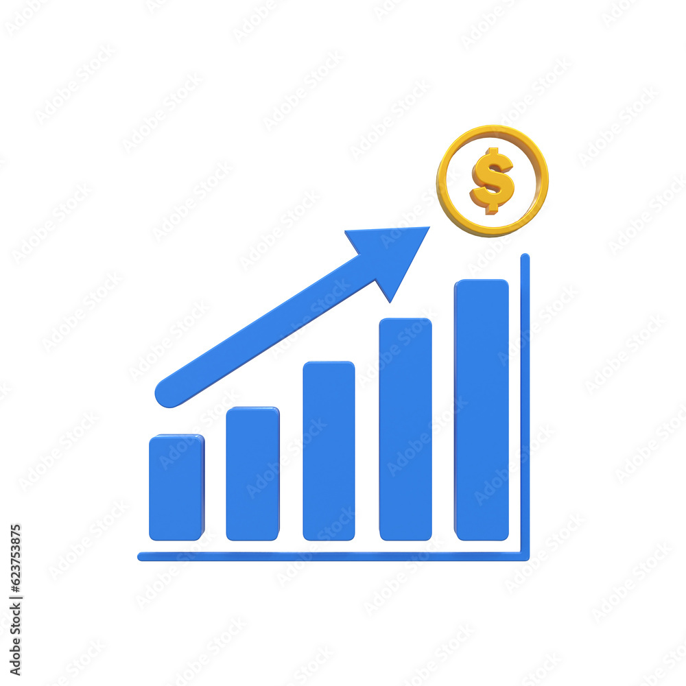 GROWTH STOCK CHART UP WITH COINS investing icon 3D Rrender icon GROWTH STOCK CHART UP WITH COINS investing icon 3D Rrender icon