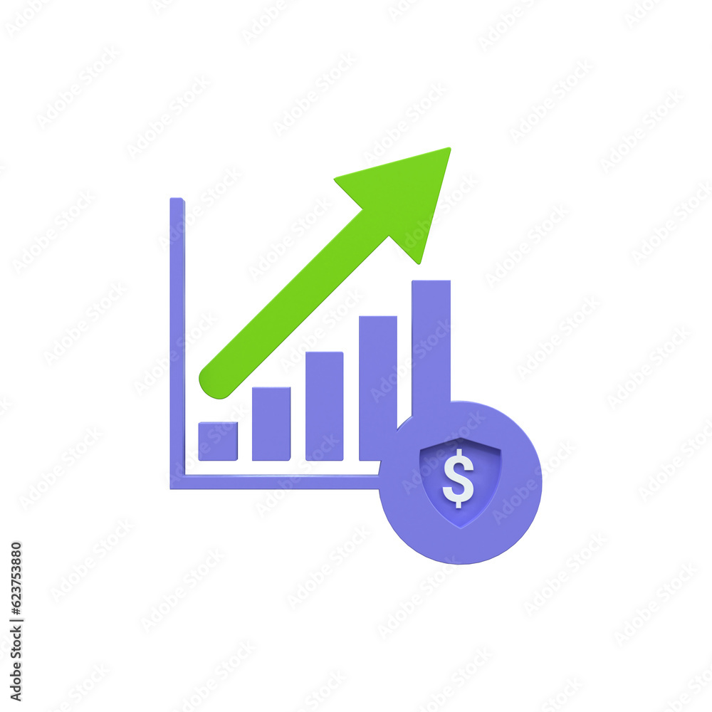 GROWTH STOCK CHART UP WITH COINS investing icon 3D Rrender icon GROWTH STOCK CHART UP WITH COINS investing icon 3D Rrender icon