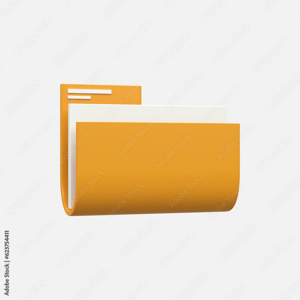Document file with folder front view 3d rendering folder Office paper illustration icon 