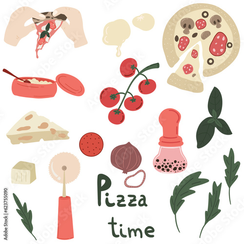 Italian pizza set hand drawn icons