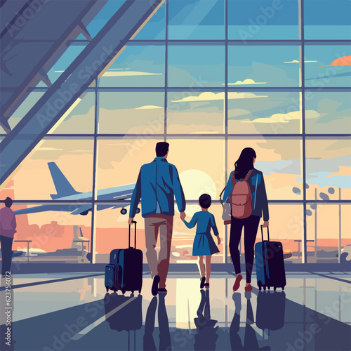 Family portrait in airport terminal