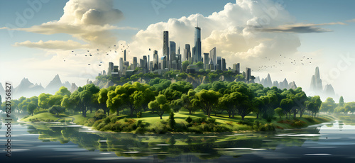 green city with recycle concept on nature landscape background Generative AI