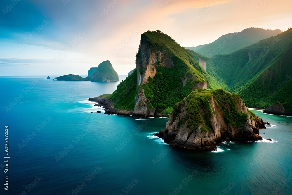 island in the sea at sunset generated Ai. island in the sea at sunset generated Ai.
