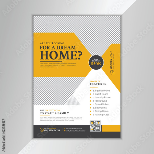 Abstract Real Estate Flyer, Leaflet, Pamphlet, Handout Vector Design Layout with Creative Shapes and Idea