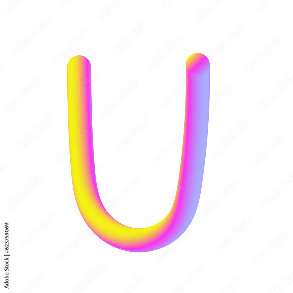 Yellow Pink Candy Letter U. 3D Render. Cut Out. Yellow Pink Candy Letter U. 3D Render. Cut Out.