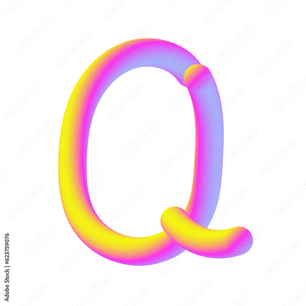 Yellow Pink Candy Letter Q. 3D Render. Cut Out.