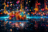 colorful, shine and glowing xmas gifts of Noel with bokeh and copy space wallpaper. Christmas seasonal ornament with AI background in december