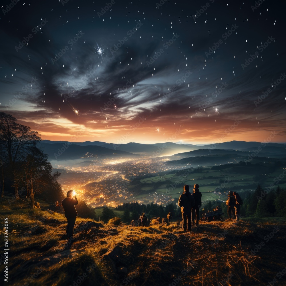 Fototapeta premium Breathtaking scene of a meteor shower illuminating the night sky