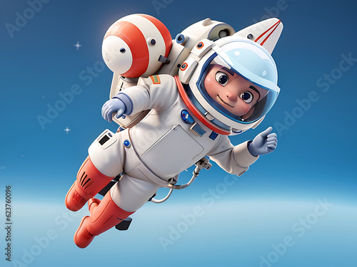 3d render spaceman astronaut flying with rocket 3d illustration design