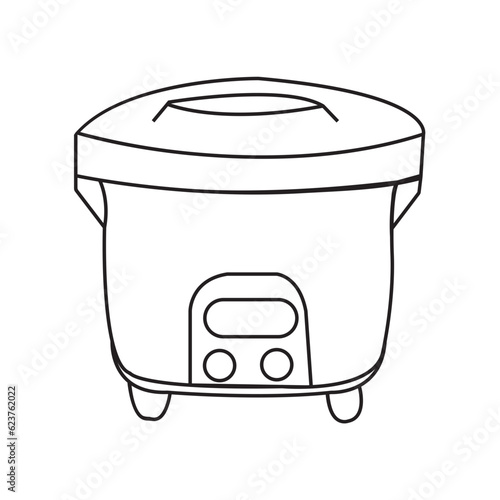 Electric rice cooker vector isolated.rice cooker outline, Hand drawn outline illustration, kitchen appliances element,flat rice electric cooker oven vector.Electric.rice electric cooker oven vector.

