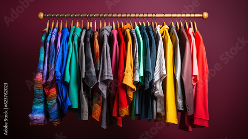 Various colorful clothes on hanger