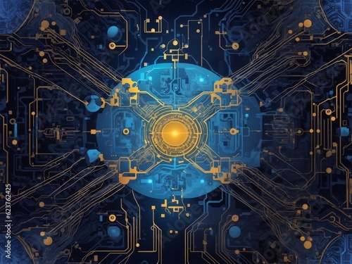 a close up of a computer circuit board, digital art , shutterstock, digital art, quantum computing, quantum technology, generative technology, generated ai