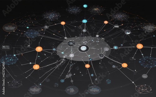 a bunch of circles that are connected to each other, digital art , trending on polycount, digital art, immersed within a network, digital nodes, information visualization, generated ai