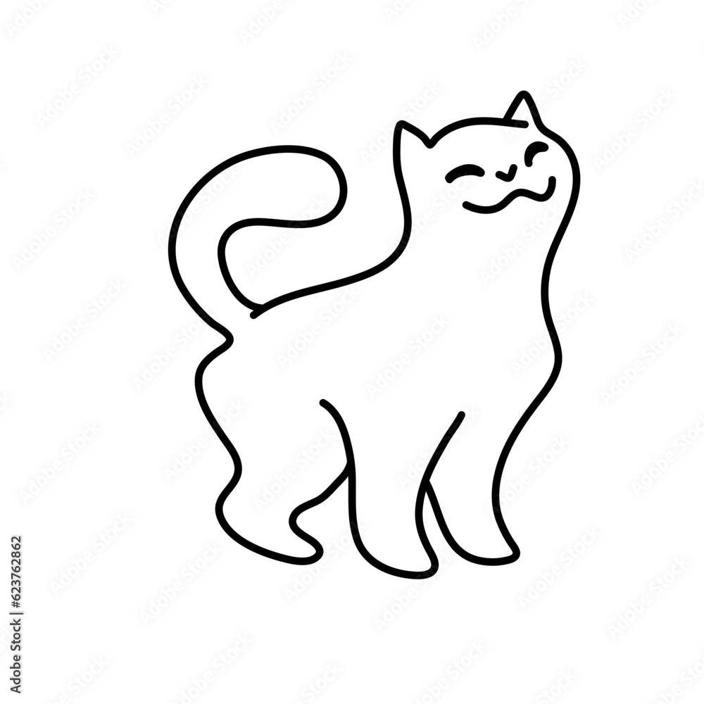 Obraz premium Doodle cartoon cat . Vector contour illustration for prints, clothing, packaging, stickers.