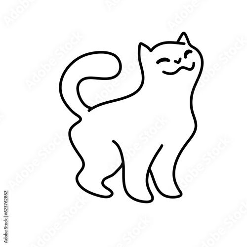 Doodle cartoon cat . Vector contour illustration for prints, clothing, packaging, stickers.