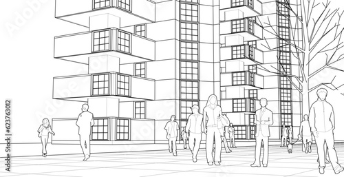 modern city modular building 3d illustration