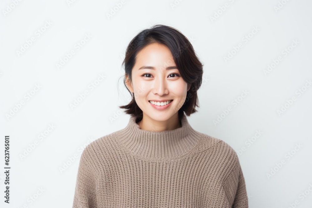 Portrait of a smiling asian woman looking at camera over white background Portrait of a smiling asian woman looking at camera over white background