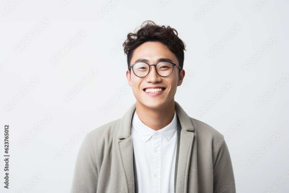 Portrait of a smiling asian man wearing eyeglasses over white background Portrait of a smiling asian man wearing eyeglasses over white background