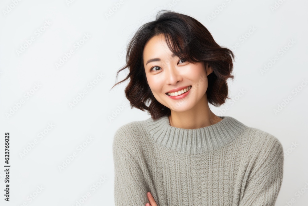Portrait of a beautiful young asian woman smiling on white background Portrait of a beautiful young asian woman smiling on white background