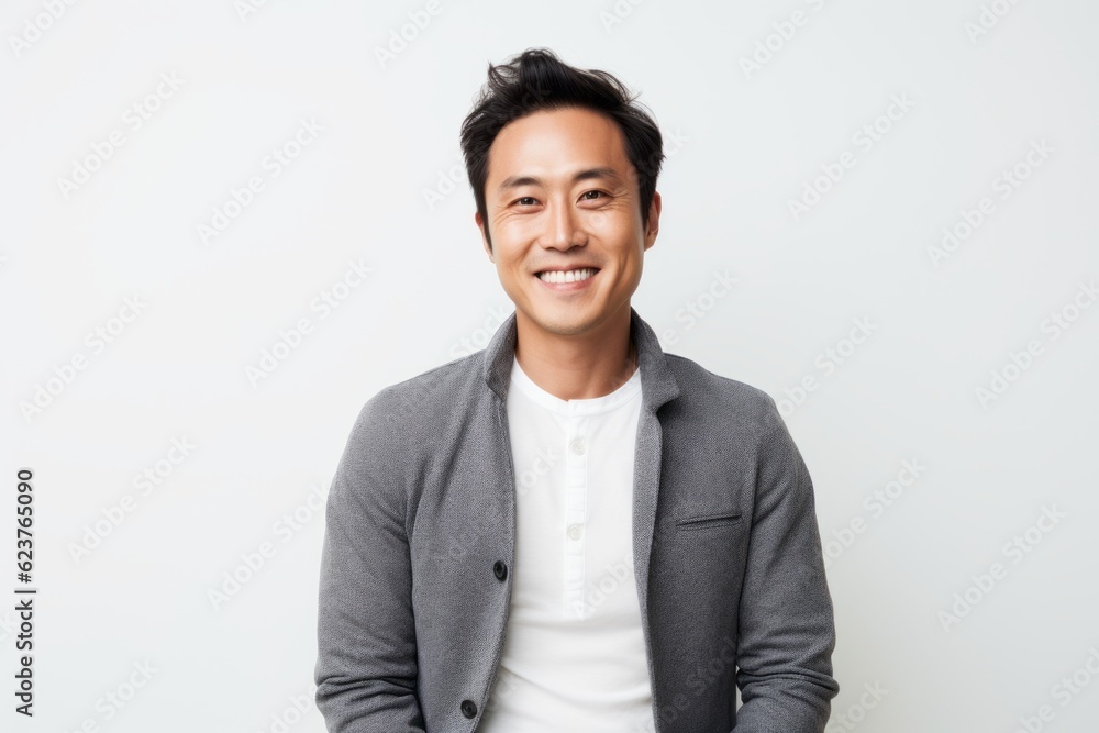 Portrait of a smiling asian man standing against white background. Portrait of a smiling asian man standing against white background.