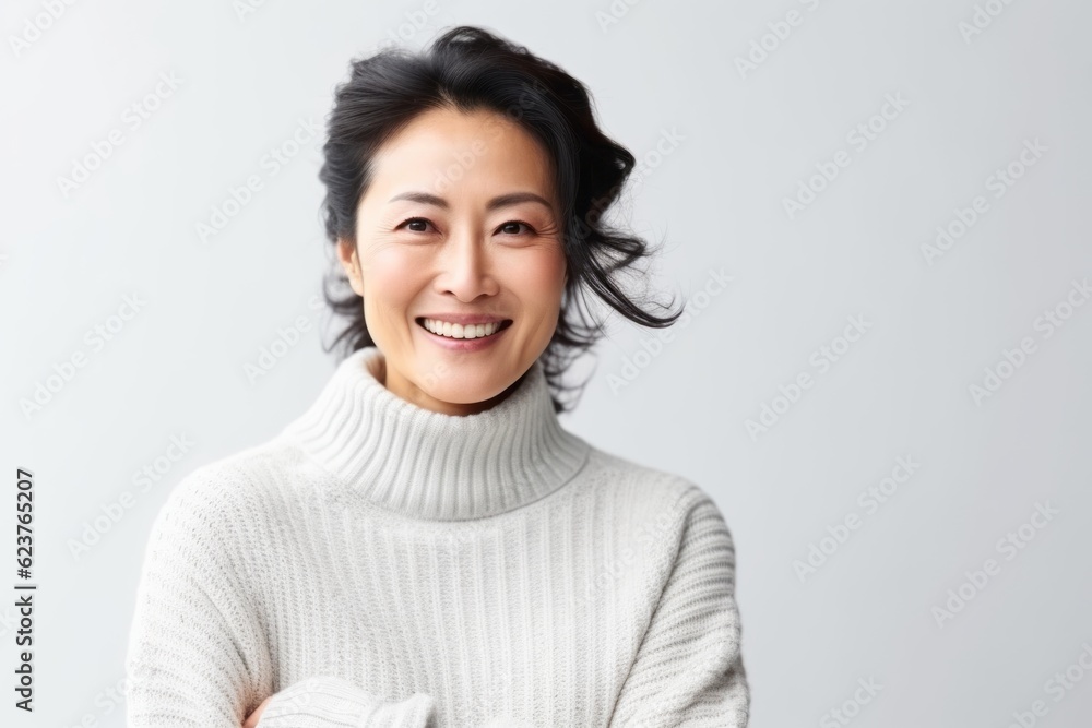 Portrait of a smiling asian woman in sweater on white background Portrait of a smiling asian woman in sweater on white background