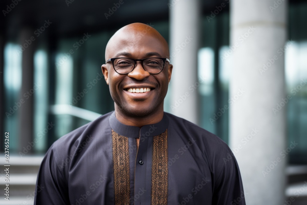Portrait of smiling african man with eyeglasses in the city Portrait of smiling african man with eyeglasses in the city