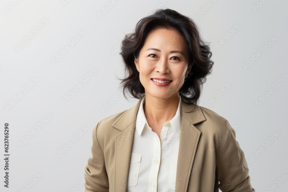 Portrait of a smiling Asian businesswoman standing against white background. Portrait of a smiling Asian businesswoman standing against white background.
