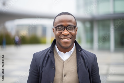 Portrait of a young african american businessman wearing glasses outside