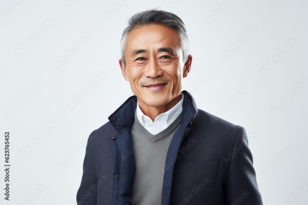 Portrait of happy senior Asian man looking at camera over white background Portrait of happy senior Asian man looking at camera over white background