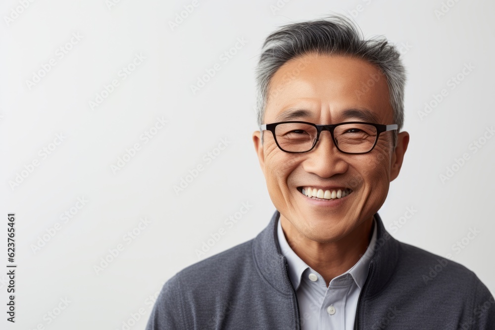 Portrait of a happy mature asian man wearing eyeglasses
