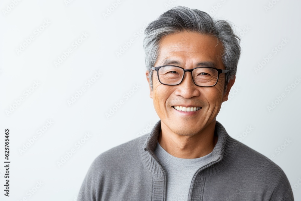 Portrait of asian senior man in grey sweater and eyeglasses Portrait of asian senior man in grey sweater and eyeglasses