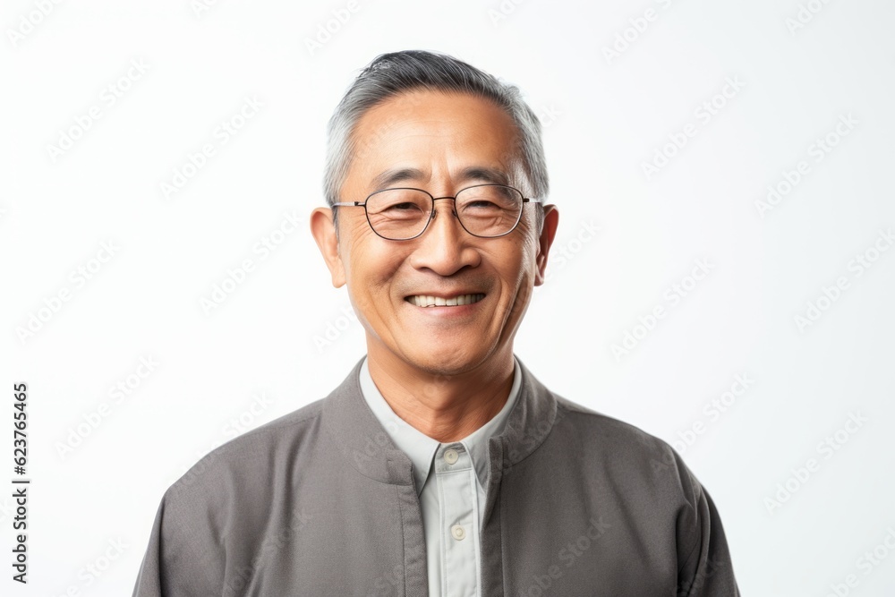 asian senior man in grey shirt and eyeglasses on white background asian senior man in grey shirt and eyeglasses on white background