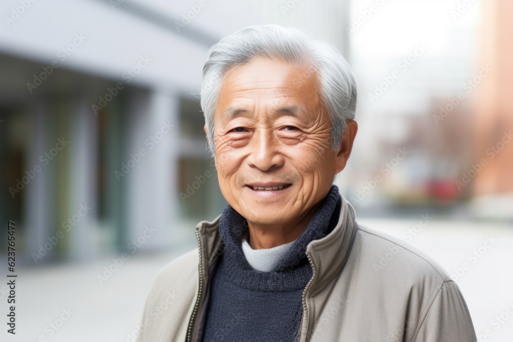 senior asian man with grey hair smiling at the camera outdoors senior asian man with grey hair smiling at the camera outdoors