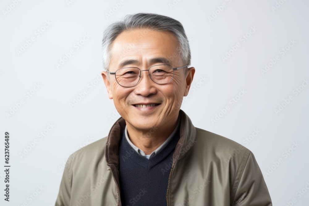Portrait of happy asian senior man in casual clothes and glasses Portrait of happy asian senior man in casual clothes and glasses