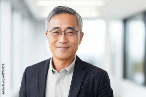 asian senior business man in suit and eyeglasses looking at camera